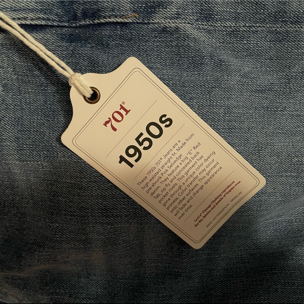 LEVI’S 1950’s Vintage Clothing 701 Jeans NWT Sz 29 Teen Doll - Picture 14 of 15